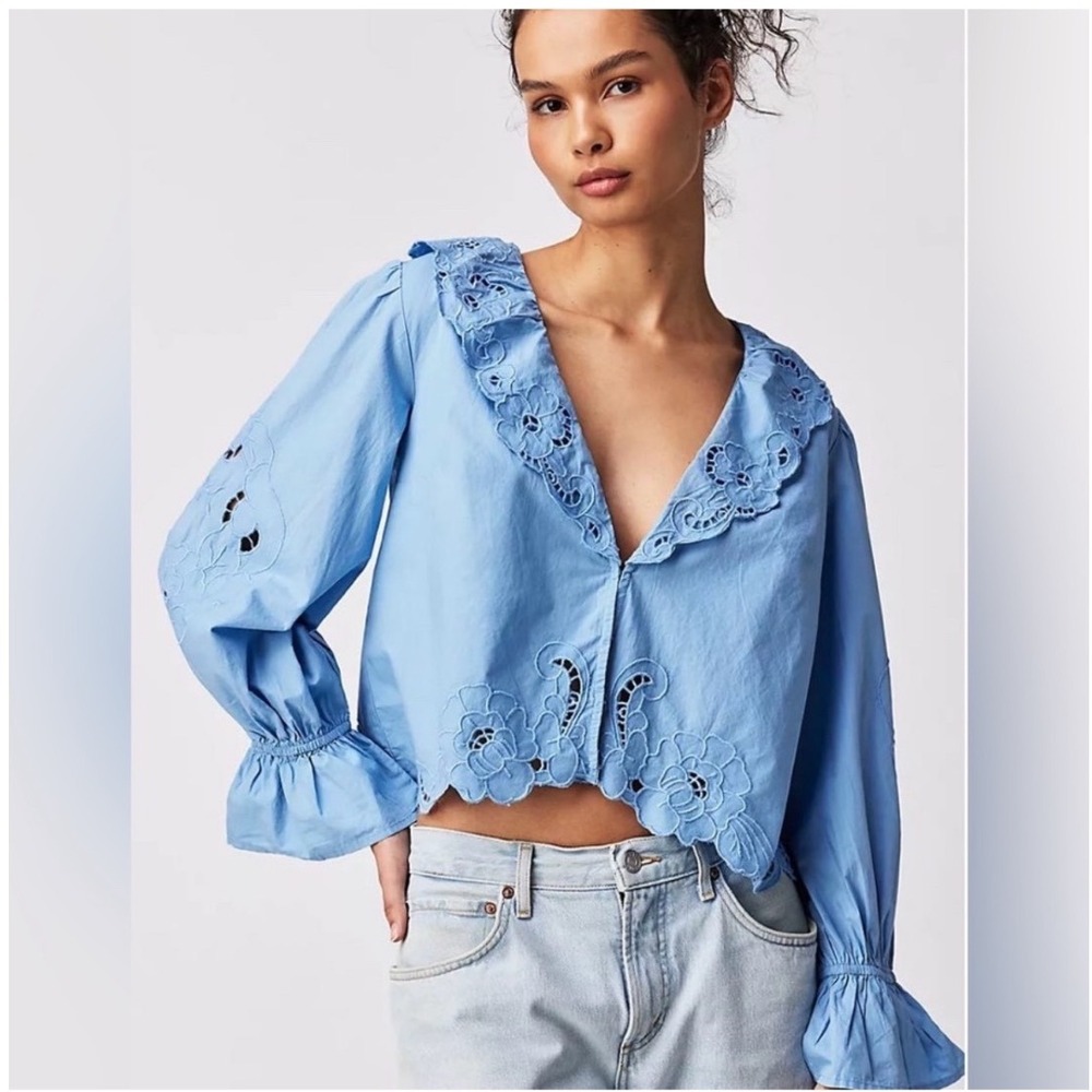 Free People Maisie Cutwork Top in Rainy Season Small